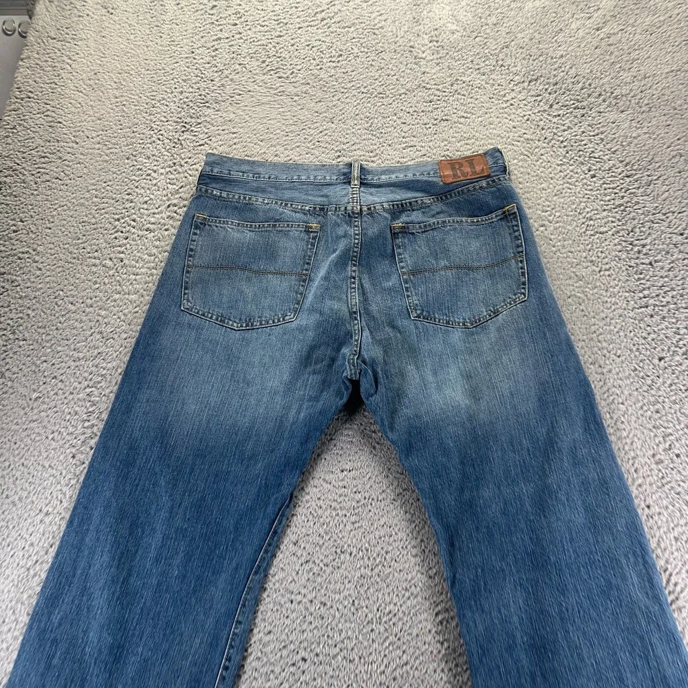 VTG Polo Ralph Lauren Jeans Men 36x30‎ Blue Denim Straight Baggy Workwear Faded